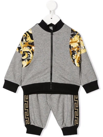 Versace Babies' Barocco-panel Tracksuit Set In Grey