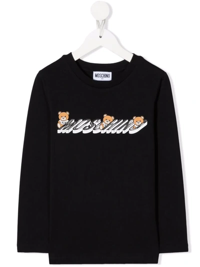 Moschino Kids' Logo-print Long-sleeve T-shirt In Black