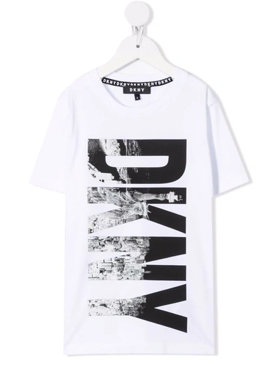 Dkny Kids' Logo-print Short-sleeve T-shirt In White