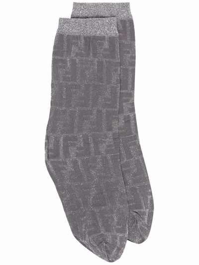 Fendi Ff-motif Ankle Socks In F0qa0 Grey White