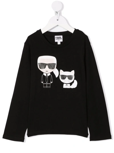 Karl Lagerfeld Kids' “karl & Choupette”混棉t恤 In Black