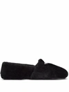 Prada Logo Shearling Slippers In Black