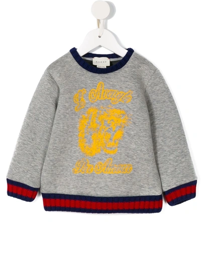 Gucci Babies' Tiger Printed Sweatshirt In Grey