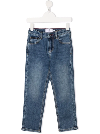 Philipp Plein Junior Kids' Skull-embroidered Jeans In Blue