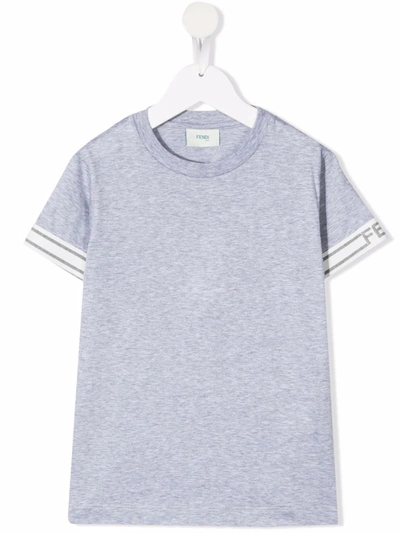 Fendi Kids' Round Neck Short-sleeved T-shirt In Grey
