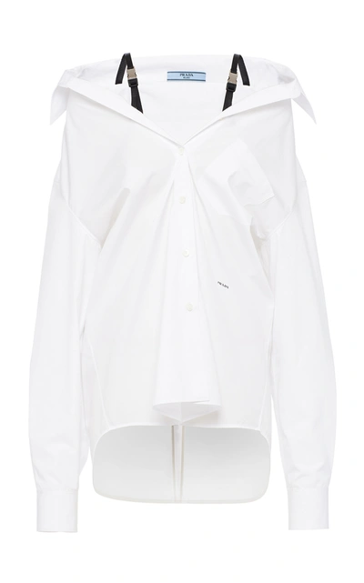Prada Women's Strap-detailed Draped Cotton Poplin Shirt In White