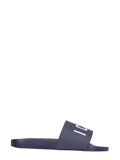 Dsquared2 Rubber Slides With Contrasting Icon Print In Blue