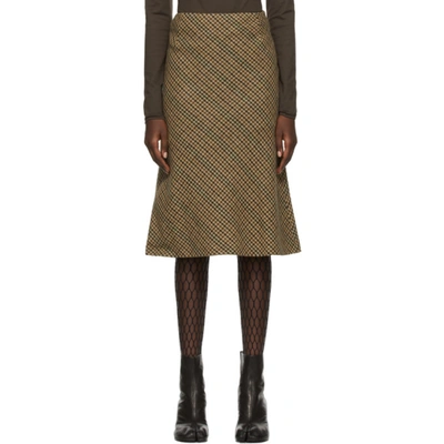 Maison Margiela Beige Wool Houndstooth Straight Skirt In Brown