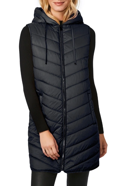 Bernardo Hooded Side Zip Vent Long Puffer Vest In Arctic Blue ModeSens