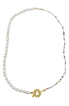 ADORNIA HALF SEED BEAD HALF FAUX PEARL NECKLACE