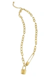 ADORNIA SAFETY PIN AND LOCK CHAIN NECKLACE