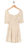 Row A Ruched Bust Puff Sleeve Mini Dress In Natural