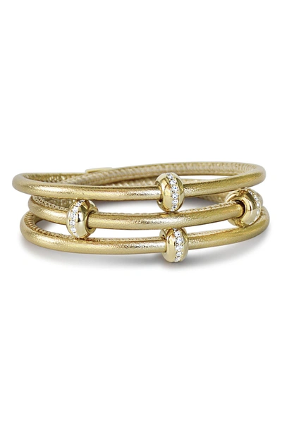 Liza Schwartz Good Karma Triple Wrap Bracelet In Metallic Gold