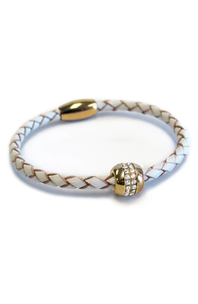 Liza Schwartz Good Karma Leather Bracelet In Gold/ White