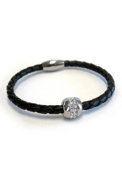 Liza Schwartz Good Karma Leather Bracelet In Silver/ Black