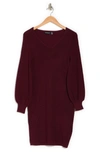 Nina Leonard V-neck Balloon Sleeve Sweater Dress In Deepwine