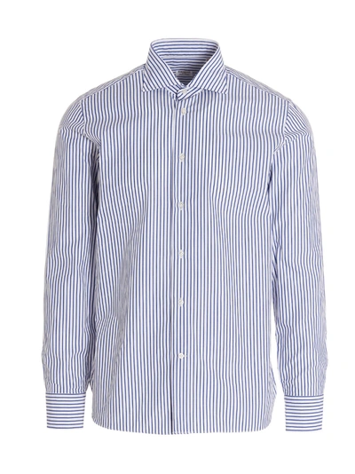 Borriello Napoli Striped Cotton Shirt In Light Blue