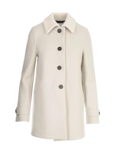 Harris Wharf London Women Loden Coat Pressed Wool And Bouclé In Cream