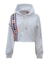 Gcds Side Logo Cropped Hooded Sweatshirt In Bianco