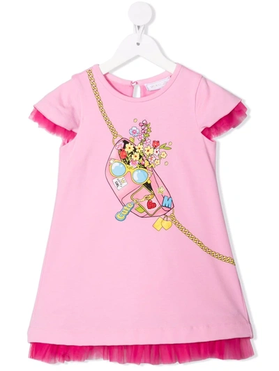 Monnalisa Kids' Ribbed Belt-bag T-shirt Dress In 粉色
