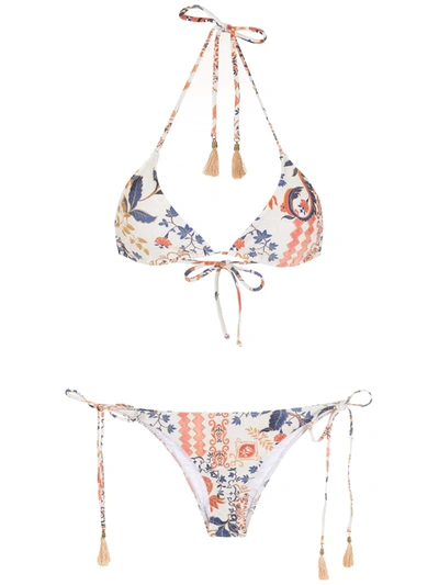 Lygia & Nanny Maya Printed Tassel-detail Bikini In 中性色