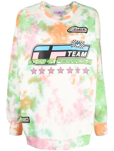 Chiara Ferragni Cf Racing Tie-dye Sweatshirt In White,green,orange