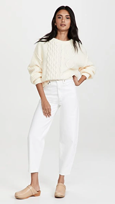 Free People Dream Cable Crewneck Sweater In Cream