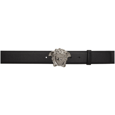 Versace La Medusa Reversible Leather Belt In Black