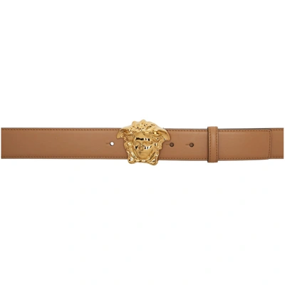 Versace Beige & Gold 'la Medusa' Belt In Brown