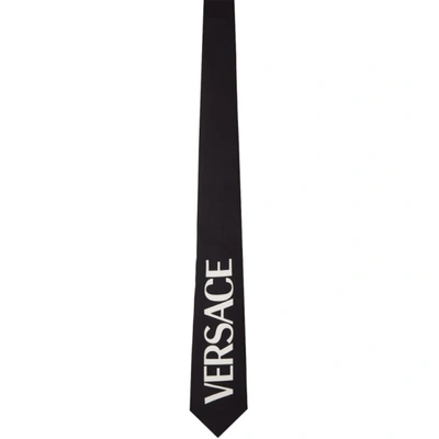 Versace Black Silk Logo Tie In 5b040 Black