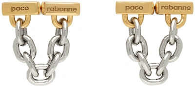 Paco Rabanne Chain-link Logo-engraved Metal Earrings In Silver/gold