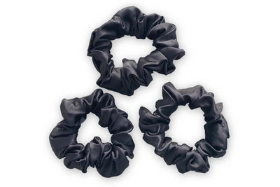 Mayfairsilk Charcoal Silk Scrunchies Set In Black