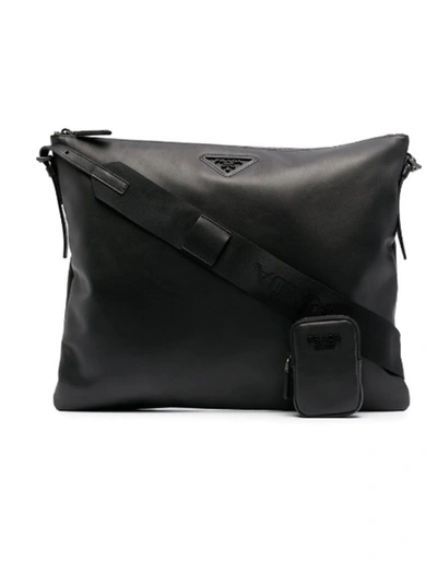 Prada Removable Pouch Shoulder Bag In Black