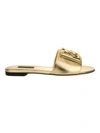 Dolce & Gabbana Dg Interlocking Logo Leather Slides In Gold
