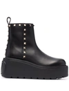 Valentino Uniqueform Rockstud Leather Chelsea Platform Booties In Black