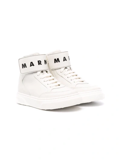 Marni Teen Logo-print High-top Leather Sneakers In White