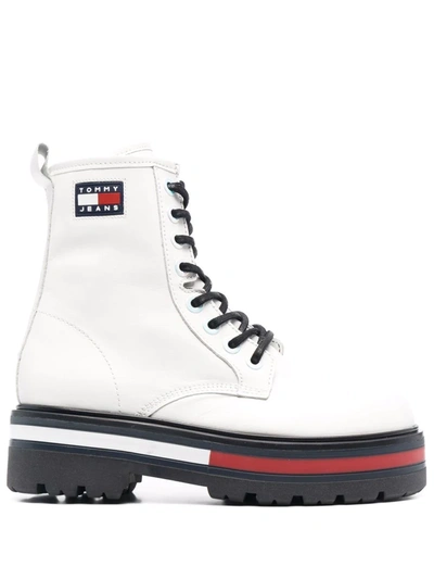 Tommy Hilfiger Logo-patch Lace-up Boots In White