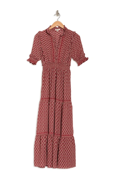 Max Studio Ruffle Collar Print Tiered Maxi Dress In Bercarfl
