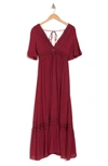Wishlist Short Sleeve Crochet Dress In Burgundy