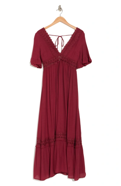 Wishlist Short Sleeve Crochet Dress In Burgundy