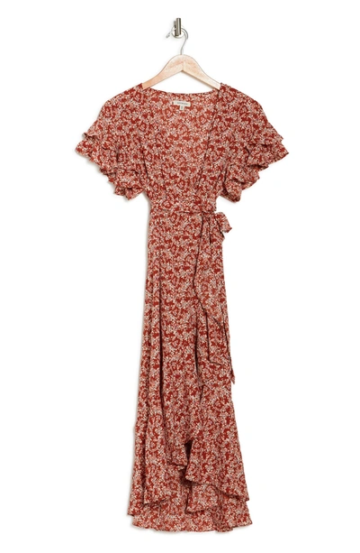 max studio patterned ruffle wrap midi dress Max Studio Patterned Ruffle Wrap Midi Dress In Sab/viff