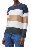 French Connection Striped Crew Neck Sweater In Navy-evening
