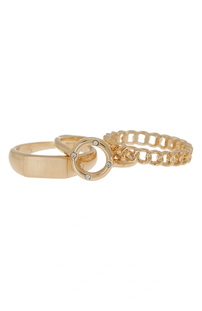 Nordstrom Rack Set Of 3 Curb Link Chain Rings In Clear- Gold