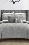 Chic Marguerite Damask Embroidered 5-piece Bedding Set In Grey