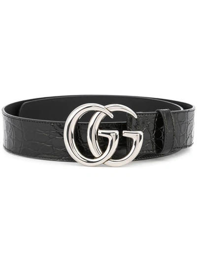 Gucci Gg Crocodile Embossed Belt In 1000