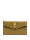 Saint Laurent Uptown Medium Ysl Monogram Grain De Poudre Pouch Bag In Green