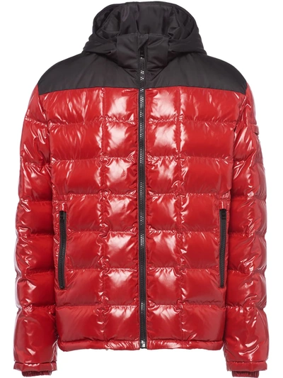 Prada Logo-plaque Puffer Jacket In Red