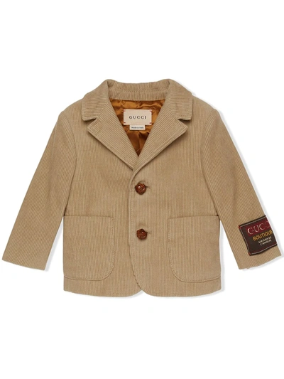 Gucci Babies' Logo-patch Corduroy Blazer In Neutrals