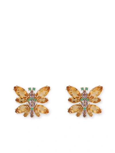 Dolce & Gabbana Spring Earrings In Yellow 18kt Gold With Citrine Butterflies Gold Female Onesize