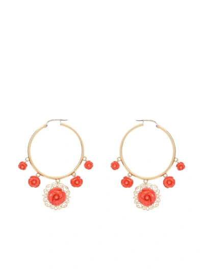 Dolce & Gabbana Coral Loop Earrings In Yellow 18kt Gold With Coral Roses Gold Female Onesize
